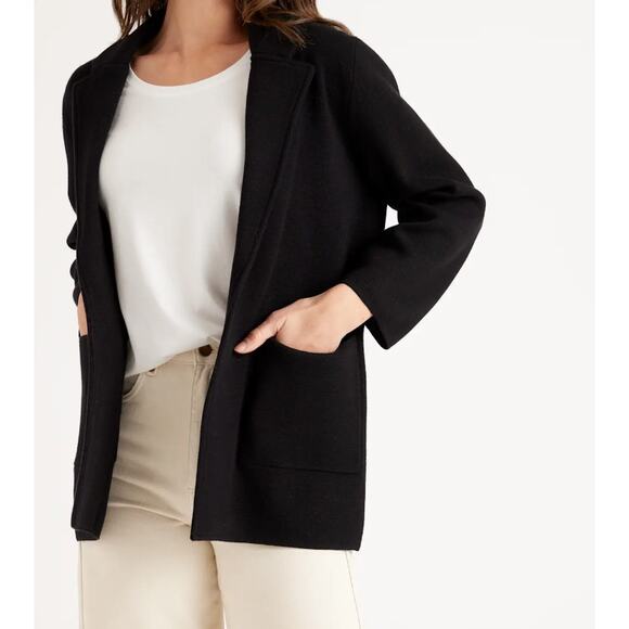 Quince NWT Organic Cotton Knit Blazer Sweater Cardigan Black XS - Picture 1 of 16